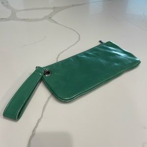 Green hobo leather oversized wristlet